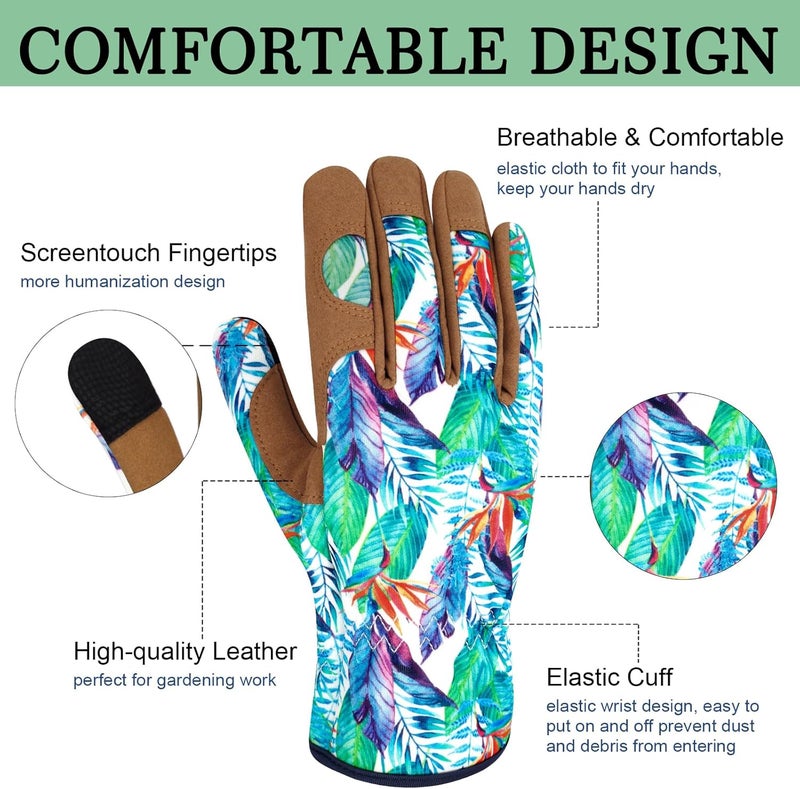 MERTURN Store Leather Gardening Gloves for Women Thorn Proof Garden Gloves Touch Screen Working Gloves Gifts,M - Image 3